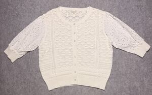 Cloth & Portrait Womens XXL 2XL White Pointelle Knit Cardigan Eyelet 3/4 Sleeve